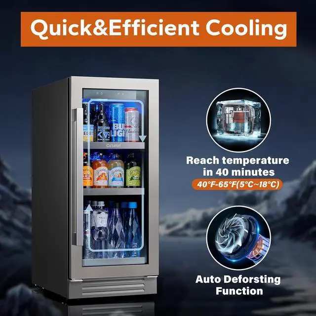Alt view image 5 of 7 - Ca'Lefort 15 Inch Beverage Refrigerator Cooler - 100 Can Mini Fridge with Glass Door, Adjustable Shelves, 34-54°F Digital Temperature Control, Built-in/Freestanding for Kitchen Bar Office (3.0 cu.ft)