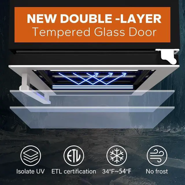 Alt view image 6 of 7 - Ca'Lefort 15 Inch Beverage Refrigerator Cooler - 100 Can Mini Fridge with Glass Door, Adjustable Shelves, 34-54°F Digital Temperature Control, Built-in/Freestanding for Kitchen Bar Office (3.0 cu.ft)