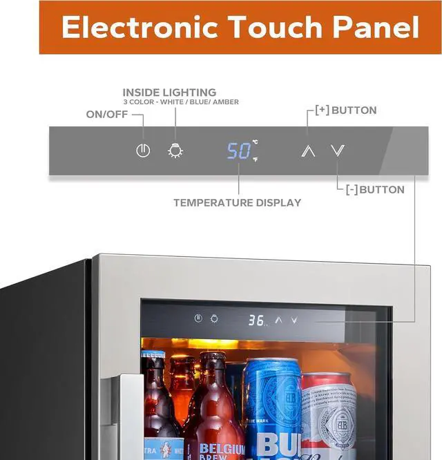 Alt view image 3 of 7 - Ca'Lefort 15 Inch Beverage Refrigerator Cooler - 100 Can Mini Fridge with Glass Door, Adjustable Shelves, 34-54°F Digital Temperature Control, Built-in/Freestanding for Kitchen Bar Office (3.0 cu.ft)