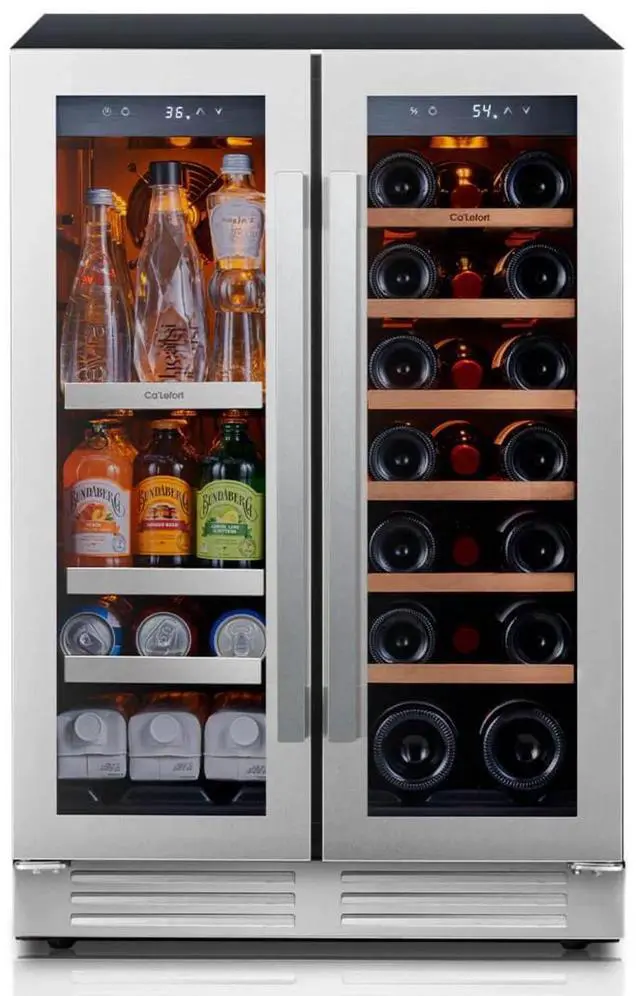 Main image of Ca'Lefort 24 Inch Wine and Beverage Refrigerator, 60 Can and 20 Bottle Cooler, Dual Zone 36-72°F Built-in/Freestanding Fridge with Glass French Door & Removable Shelves, for Home Bar Office(4.1 cu.ft)