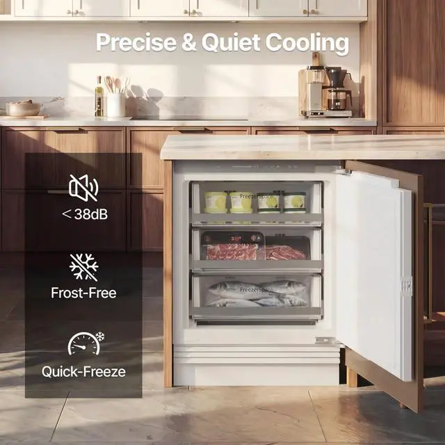 Alt view image 5 of 7 - Ca'Lefort 24 Inch Column Panel Ready Refrigerator, 3.75 Cu.ft All-Freezer, -11°F-7°F Touch Control, Powerful Compressor, Reversible Door, Built In or Under Counter for Home Kitchen(Panel Not Included)