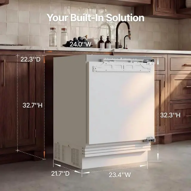 Alt view image 2 of 7 - Ca'Lefort 24 Inch Column Panel Ready Refrigerator, 3.75 Cu.ft All-Freezer, -11°F-7°F Touch Control, Powerful Compressor, Reversible Door, Built In or Under Counter for Home Kitchen(Panel Not Included)