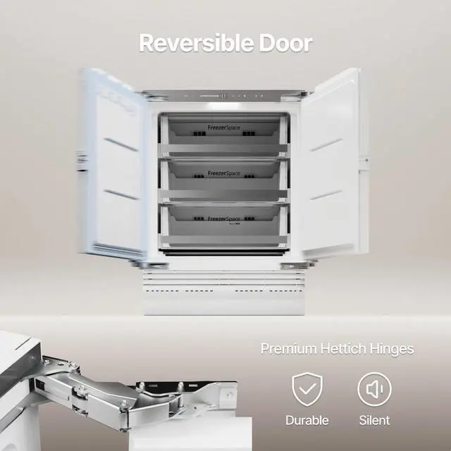 Alt view image 6 of 7 - Ca'Lefort 24 Inch Column Panel Ready Refrigerator, 3.75 Cu.ft All-Freezer, -11°F-7°F Touch Control, Powerful Compressor, Reversible Door, Built In or Under Counter for Home Kitchen(Panel Not Included)