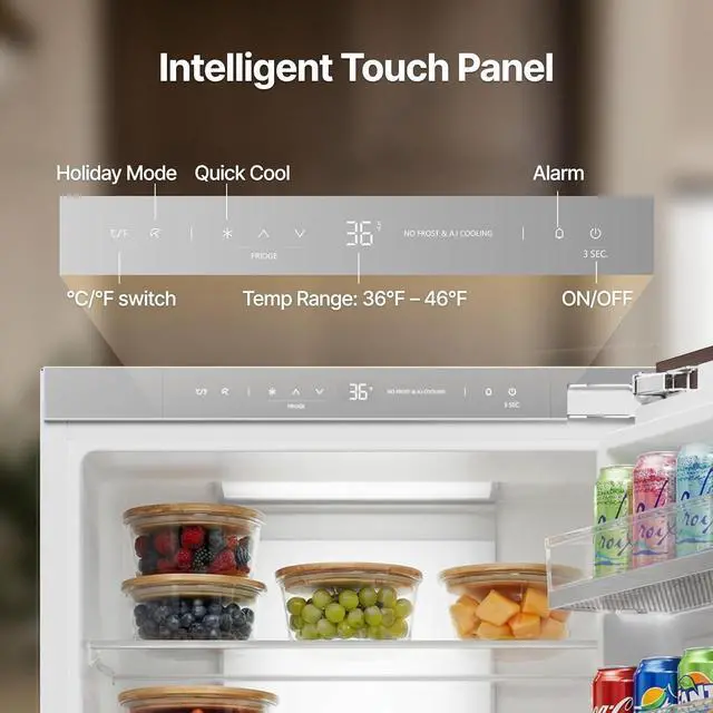 Alt view image 5 of 7 - Ca'Lefort 22 Inch Panel Ready All-Fresh Refrigerator, 10.9 Cu.ft Built-In Fridge, 36-46°F Dual Zone Temperature Control, Frost Free, Energy Saving, Reversible Door for Home Kitchen(Panel Not Included)
