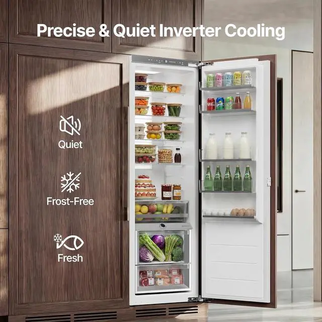 Alt view image 4 of 7 - Ca'Lefort 22 Inch Panel Ready All-Fresh Refrigerator, 10.9 Cu.ft Built-In Fridge, 36-46°F Dual Zone Temperature Control, Frost Free, Energy Saving, Reversible Door for Home Kitchen(Panel Not Included)