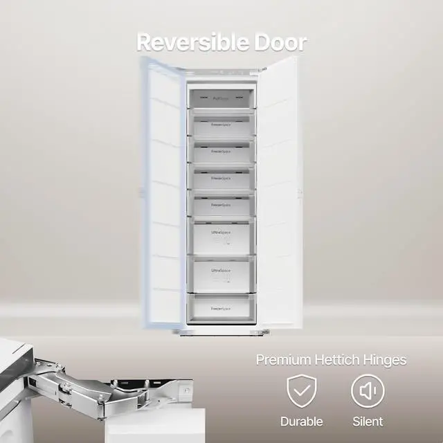 Alt view image 7 of 7 - Ca'Lefort 22 Inch Panel Ready All-Freezer Refrigerator, Built In Freezer, -11°F-7°F Temperature Control, Frost Free, 8 Freezer Spaces, Energy Saving, Reversible Door, 9.75 Cu.ft(Panel Not Included)