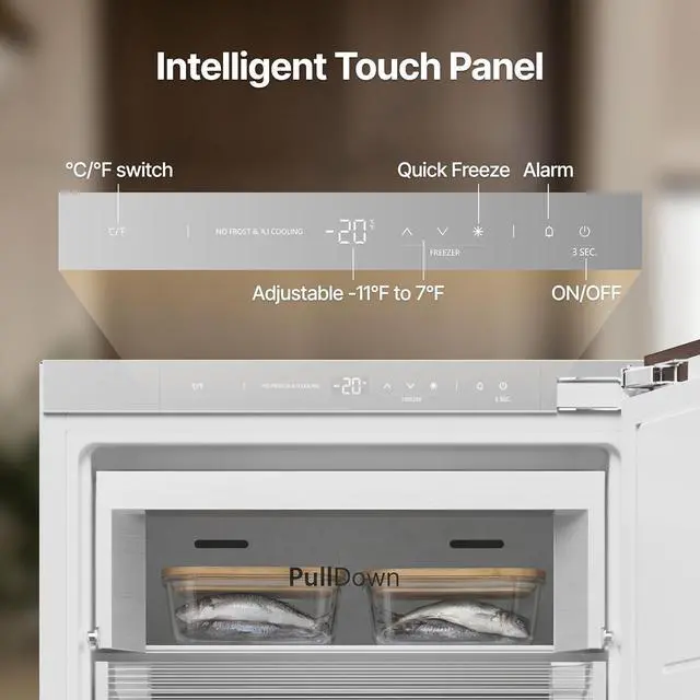 Alt view image 5 of 7 - Ca'Lefort 22 Inch Panel Ready All-Freezer Refrigerator, Built In Freezer, -11°F-7°F Temperature Control, Frost Free, 8 Freezer Spaces, Energy Saving, Reversible Door, 9.75 Cu.ft(Panel Not Included)