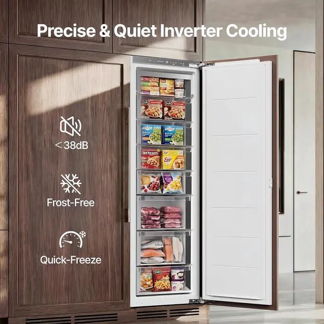 Alt view image 4 of 7 - Ca'Lefort 22 Inch Panel Ready All-Freezer Refrigerator, Built In Freezer, -11°F-7°F Temperature Control, Frost Free, 8 Freezer Spaces, Energy Saving, Reversible Door, 9.75 Cu.ft(Panel Not Included)