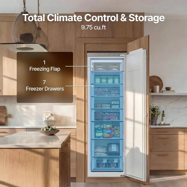 Alt view image 3 of 7 - Ca'Lefort 22 Inch Panel Ready All-Freezer Refrigerator, Built In Freezer, -11°F-7°F Temperature Control, Frost Free, 8 Freezer Spaces, Energy Saving, Reversible Door, 9.75 Cu.ft(Panel Not Included)