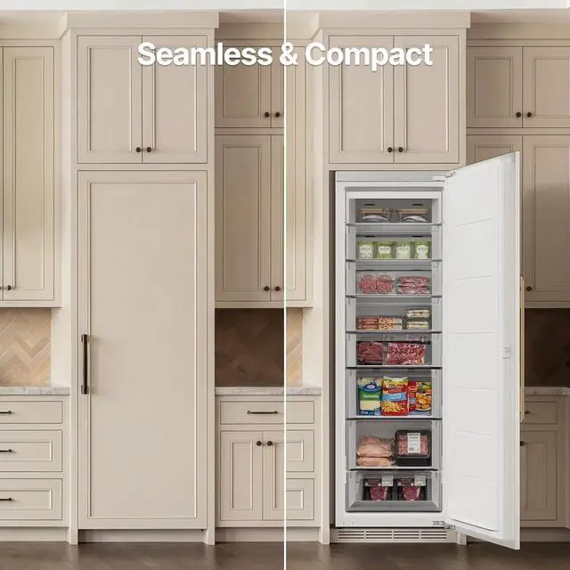 Alt view image 6 of 7 - Ca'Lefort 22 Inch Panel Ready All-Freezer Refrigerator, Built In Freezer, -11°F-7°F Temperature Control, Frost Free, 8 Freezer Spaces, Energy Saving, Reversible Door, 9.75 Cu.ft(Panel Not Included)