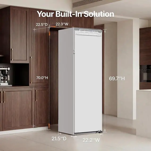 Alt view image 2 of 7 - Ca'Lefort 22 Inch Panel Ready All-Freezer Refrigerator, Built In Freezer, -11°F-7°F Temperature Control, Frost Free, 8 Freezer Spaces, Energy Saving, Reversible Door, 9.75 Cu.ft(Panel Not Included)
