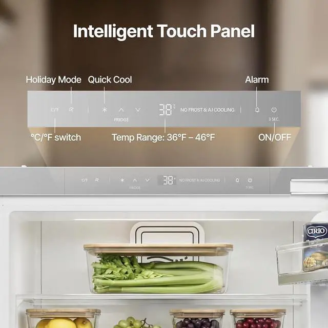 Alt view image 5 of 7 - Ca'Lefort 24 Inch Panel Ready Refrigerator, 4.77 Cu.ft All-Fresh Fridge, 36-46°F Temperature Control, Energy Saving, Reversible Door, Built-In or Under Counter for Home Kitchen(Panel Not Included)