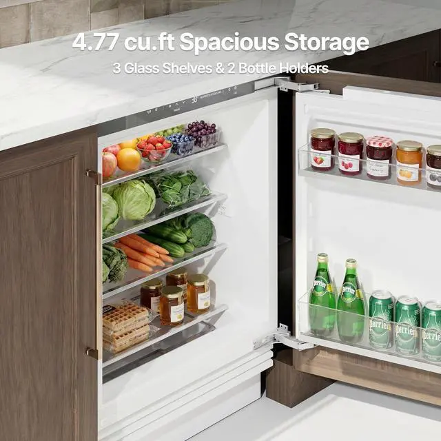 Alt view image 3 of 7 - Ca'Lefort 24 Inch Panel Ready Refrigerator, 4.77 Cu.ft All-Fresh Fridge, 36-46°F Temperature Control, Energy Saving, Reversible Door, Built-In or Under Counter for Home Kitchen(Panel Not Included)