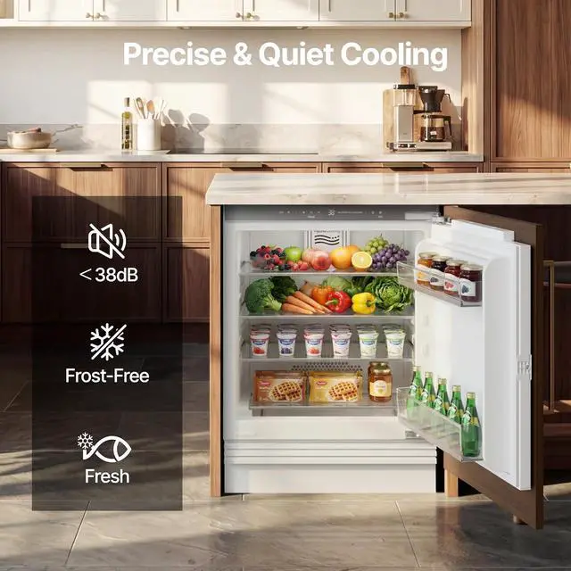 Alt view image 4 of 7 - Ca'Lefort 24 Inch Panel Ready Refrigerator, 4.77 Cu.ft All-Fresh Fridge, 36-46°F Temperature Control, Energy Saving, Reversible Door, Built-In or Under Counter for Home Kitchen(Panel Not Included)