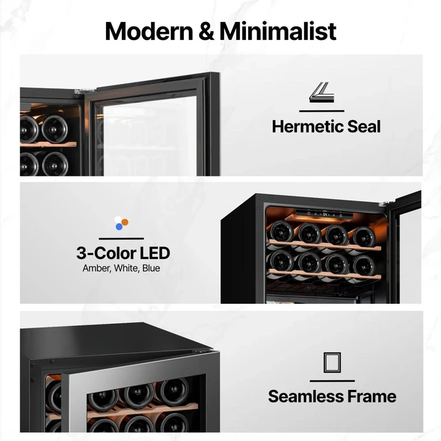 Alt view image 7 of 7 - Ca'Lefort 12 Bottle Wine Cooler Refrigerator, 1.63 cu.ft Mini Wine Fridge with Double-Pane Glass Door, 3 Color LED Lights, Adjustable Shelves, 37-65°F Freestanding/Under-counter for Home Bar Office