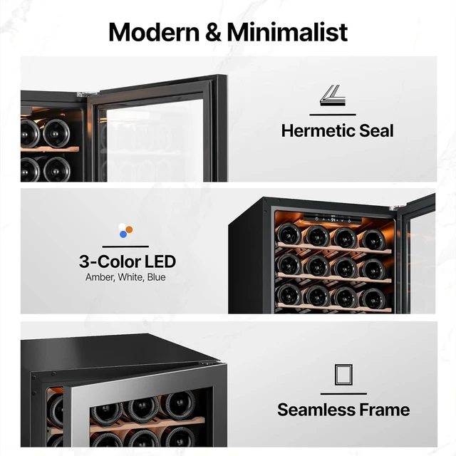 Alt view image 7 of 7 - Ca'Lefort 20 Bottle Wine Cooler Refrigerator, 2.2 cu.ft Mini Wine Fridge with Double-Layer Glass Door, 4 Adjustable Shelves, 3 Color LED Lights, 37-65°F Freestanding/Countertop for Home Bar Office