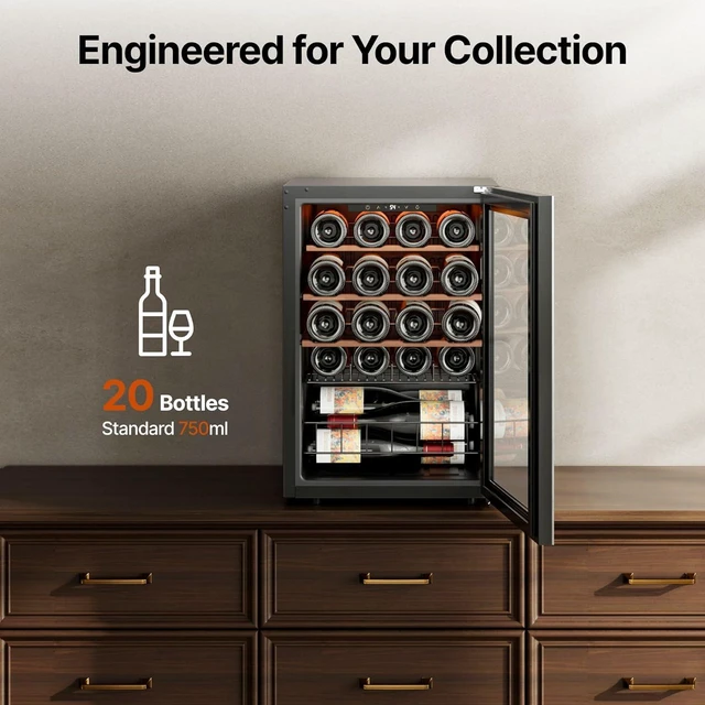 Alt view image 3 of 7 - Ca'Lefort 20 Bottle Wine Cooler Refrigerator, 2.2 cu.ft Mini Wine Cellar Wine Fridge with Double-Pane Glass Door, Adjustable Shelves, 37-65°F Digital Temperature Control, Freestanding or Under Counter