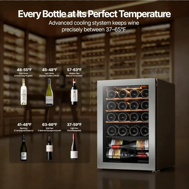 Alt view image 5 of 7 - Ca'Lefort 20 Bottle Wine Cooler Refrigerator, 2.2 cu.ft Mini Wine Cellar Wine Fridge with Double-Pane Glass Door, Adjustable Shelves, 37-65°F Digital Temperature Control, Freestanding or Under Counter