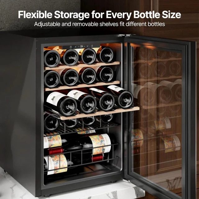 Alt view image 6 of 7 - Ca'Lefort 20 Bottle Wine Cooler Refrigerator, 2.2 cu.ft Mini Wine Cellar Wine Fridge with Double-Pane Glass Door, Adjustable Shelves, 37-65°F Digital Temperature Control, Freestanding or Under Counter