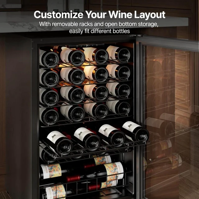 Alt view image 4 of 7 - Ca'Lefort 46 Bottle Wine Refrigerator Cooler, 4.59 Cu.ft Mini Wine Cellar Wine Fridge with Dual-Pane Glass Door, Adjustable Shelves, 3-Color LED, 37-65°F Freestanding/Under Counter for Home Bar Office