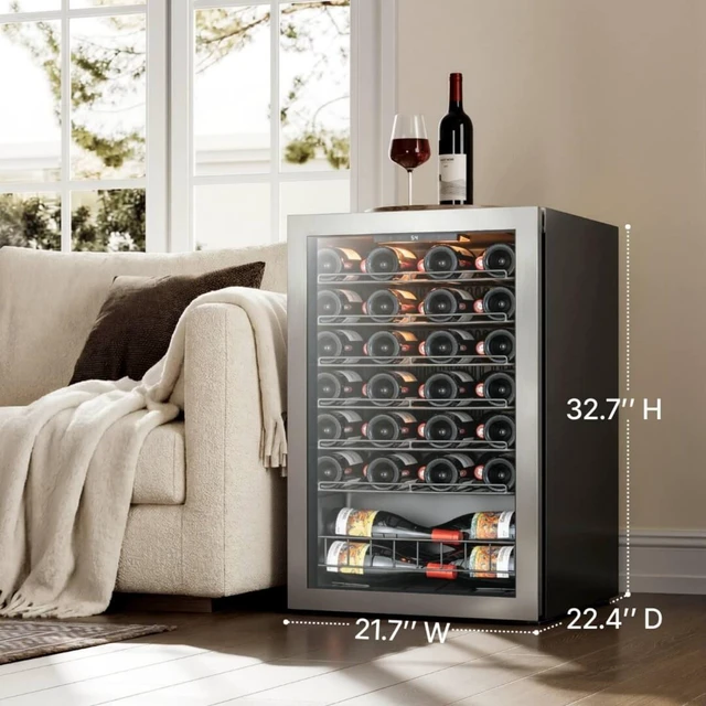 Alt view image 7 of 7 - Ca'Lefort 46 Bottle Wine Refrigerator Cooler, 4.59 Cu.ft Mini Wine Cellar Wine Fridge with Dual-Pane Glass Door, Adjustable Shelves, 3-Color LED, 37-65°F Freestanding/Under Counter for Home Bar Office