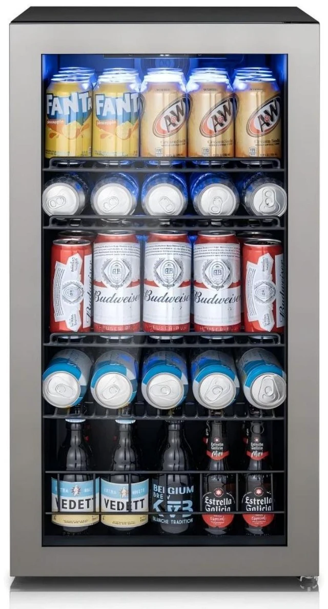 Main image of Ca'Lefort 105 Cans Beverage Cooler Refrigerator, 3.11 Cu.ft Mini Drinks Fridge with Double-Pane Glass Door for Soda Beer Wine, 3-Color LED, 34-54°F Freestanding or Under Counter for Home Bar Office