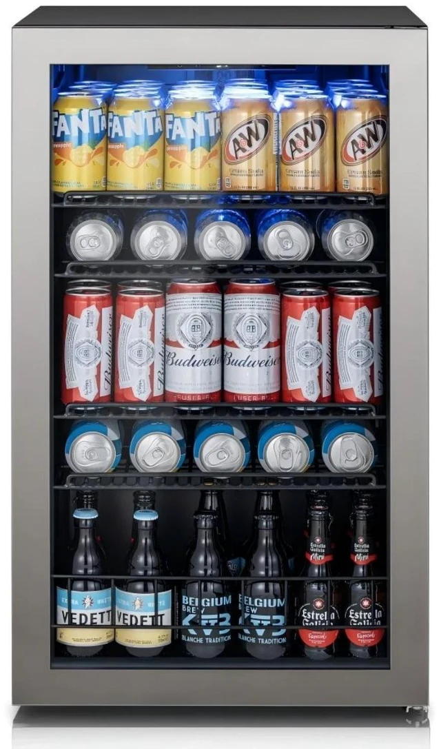 Main image of Ca'Lefort 130 Cans Beverage Refrigerator Cooler, Mini Drinks Fridge, Double-Pane Glass Door, Adjustable Shelves, 3-Color LED Lights, 34-54°F Freestanding/Under Counter for Home Bar Office (3.35 Cu.ft)