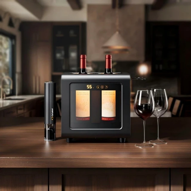 Alt view image 2 of 7 - Ca'Lefort Electric Wine Chiller Double Bottle - 46-64°F 24H Iceless Portable Wine Cooler for 750ml Wine/Red/Champagne, Multi-Scene for Kitchen/Home Bar/RV/Countertop, Gift for Vino Lover