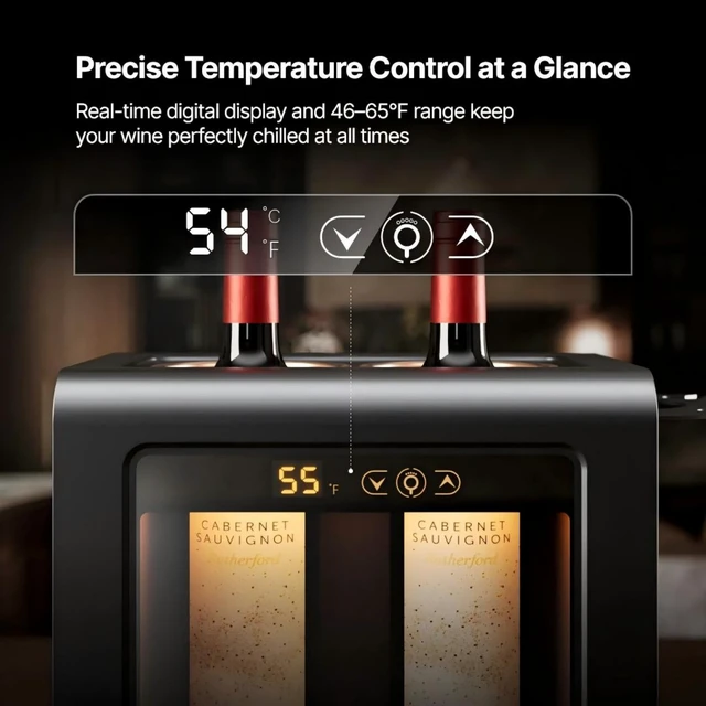 Alt view image 4 of 7 - Ca'Lefort Electric Wine Chiller Double Bottle - 46-64°F 24H Iceless Portable Wine Cooler for 750ml Wine/Red/Champagne, Multi-Scene for Kitchen/Home Bar/RV/Countertop, Gift for Vino Lover