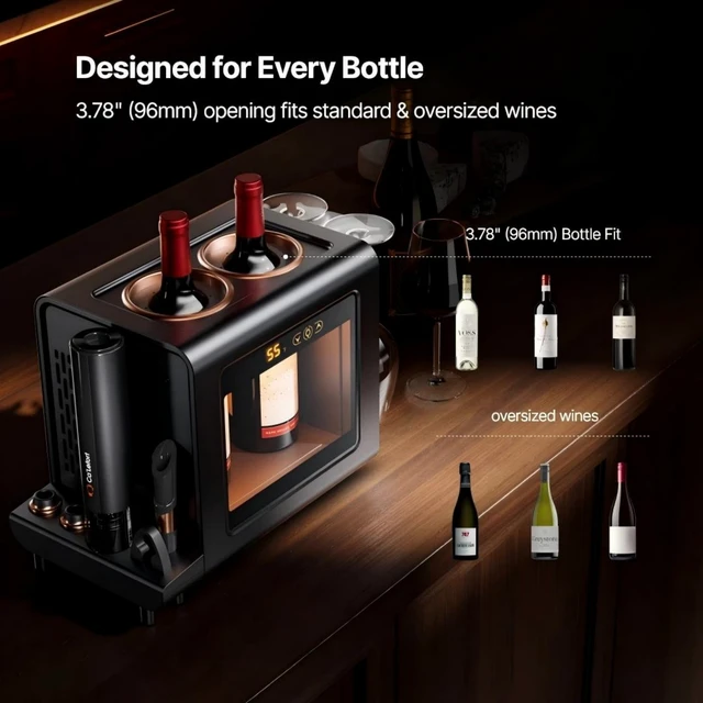 Alt view image 5 of 7 - Ca'Lefort Electric Wine Chiller Double Bottle - 46-64°F 24H Iceless Portable Wine Cooler for 750ml Wine/Red/Champagne, Multi-Scene for Kitchen/Home Bar/RV/Countertop, Gift for Vino Lover