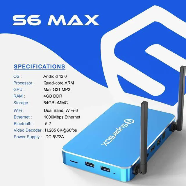 Alt view image 7 of 8 - (Latest) 2025 S6 MAX Smart TV Box Android 12, 4GB RAM, 64GB Storage, 6K HD, Built-in Voice Control, Android Box, Versatile Streaming Media Player, Free Channels with Zero Subscription Fees
