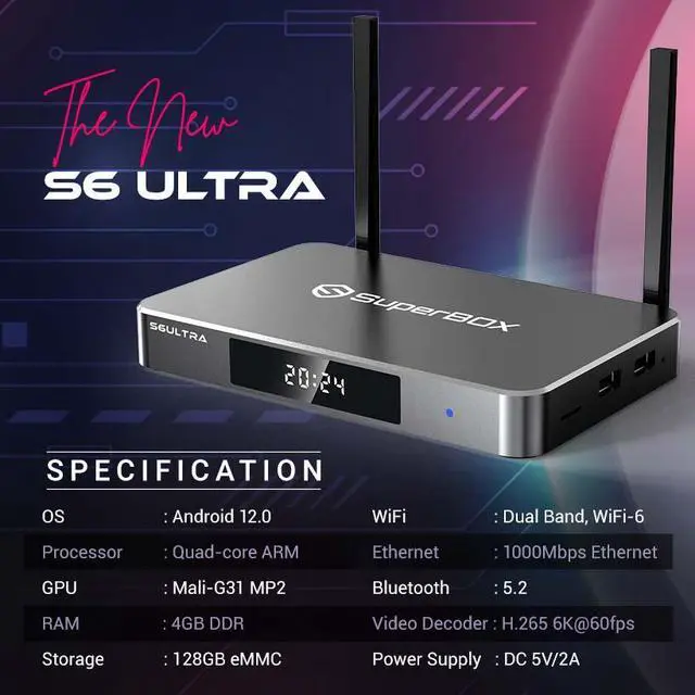 Alt view image 3 of 18 - (Latest) 2025 S6 ULTRA Smart TV Box Android 12, 4GB RAM, 128GB Storage, 6K HD, Built-in Voice Control, Android Box, Versatile Streaming Media Player, Free Channels with Zero Subscription Fees