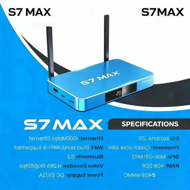 Alt view image 7 of 7 - S7 MAX Set Top Box Streaming Media Player Wireless USB 3.0 and 2.0 port High Power AC2600 Wi-Fi7 Router with MU-MIMO