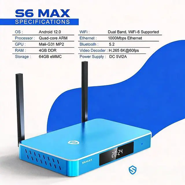 Alt view image 6 of 6 - S6 MAX Wireless Set Top Box Streaming Media Player USB 3.0 and 2.0 port High Power AC2600 Wi-Fi7 Router with MU-MIMO