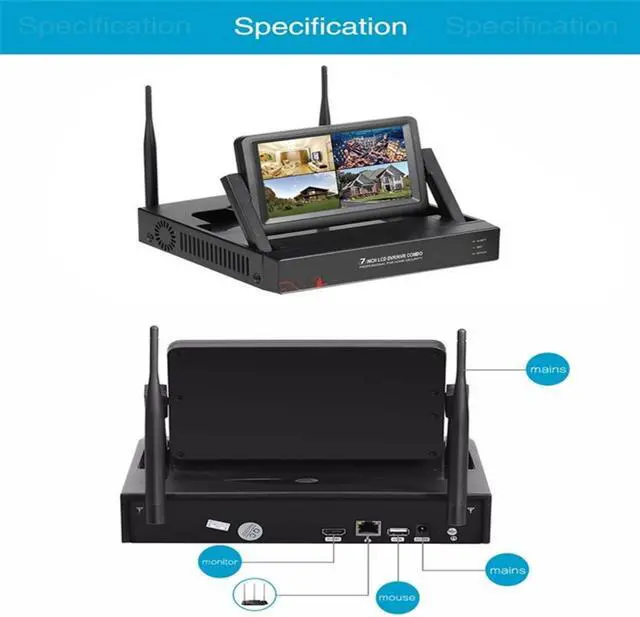 Alt view image 6 of 7 - inLifeCam  8Channel Tuya Smart APP Outdoor Bullet Wireless NVR Security Surveillance System WIFI IP Kit with 7"inch Monitor