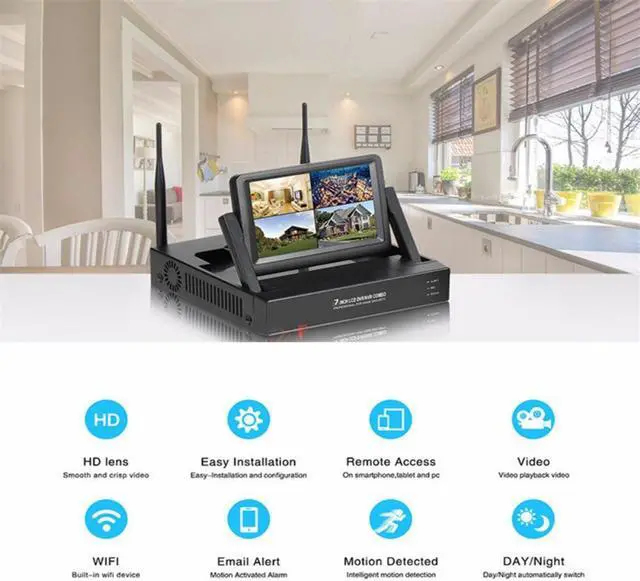 Alt view image 7 of 7 - inLifeCam  8Channel Tuya Smart APP Outdoor Bullet Wireless NVR Security Surveillance System WIFI IP Kit with 7"inch Monitor