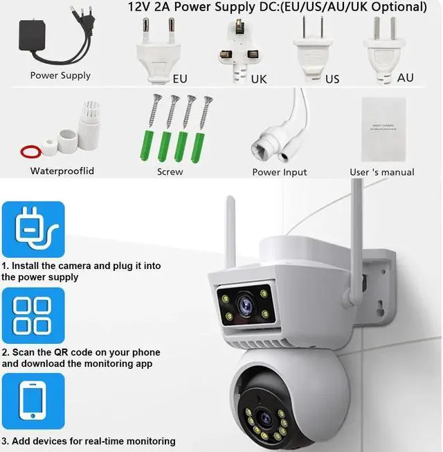 Alt view image 3 of 7 - inLifeCam 3.0MP+3.0MP Tuya Smart APP Outdoor WIFI Pan Tilt PTZ IP Camera True Full Color Security Camera