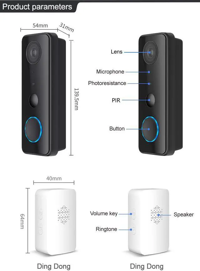 Alt view image 4 of 7 - inLifeCam Tuya Smart app 2.0MP DC5V1A  Smart Doorbell WIFI IP  Camera Intercom