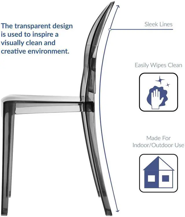 Alt view image 14 of 18 - Philippe Starck Style Victoria Ghost Chair in Smoked Clear