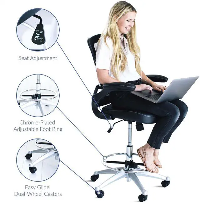 Alt view image 20 of 20 - Attainment Vinyl Drafting Stool in Black