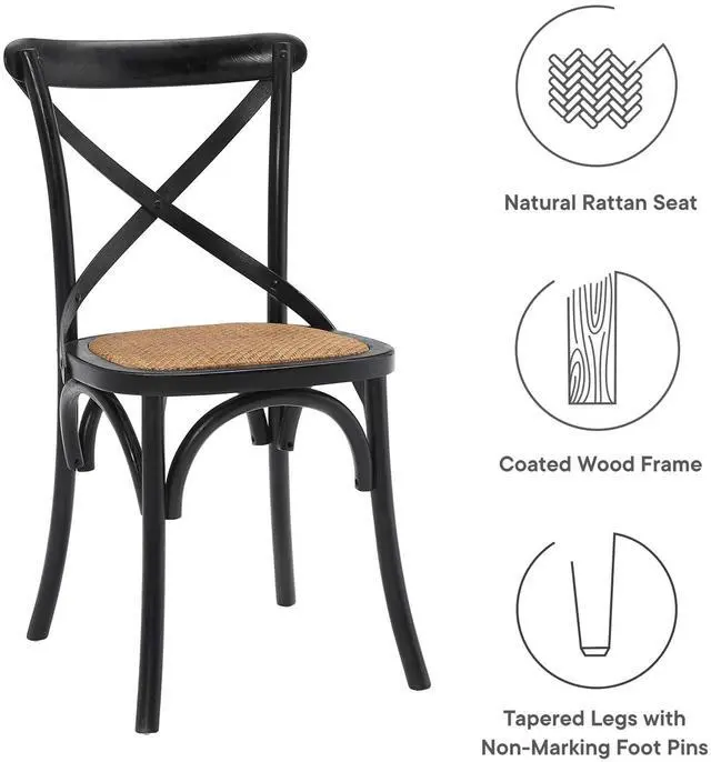 Alt view image 4 of 8 - Modway Gear Rustic Modern Farmhouse Elm Wood Rattan Dining Chair in Black