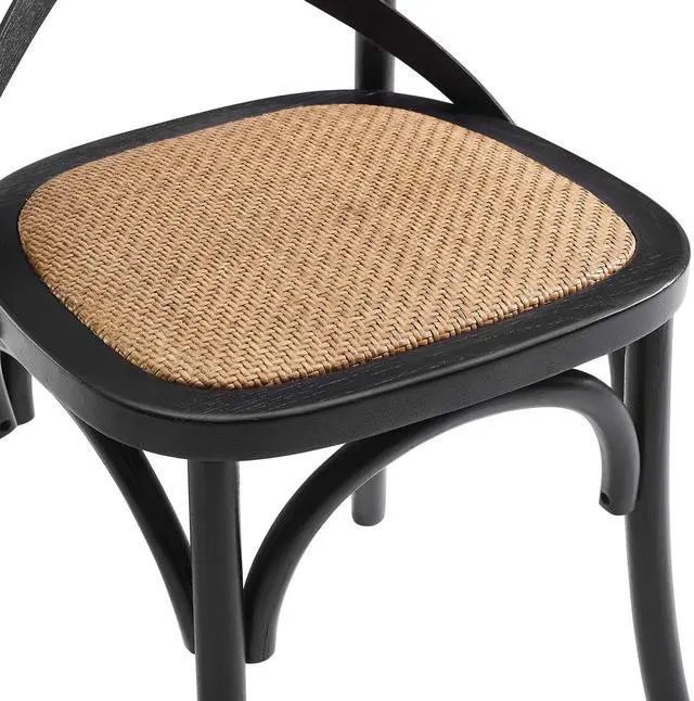 Alt view image 8 of 8 - Modway Gear Rustic Modern Farmhouse Elm Wood Rattan Dining Chair in Black