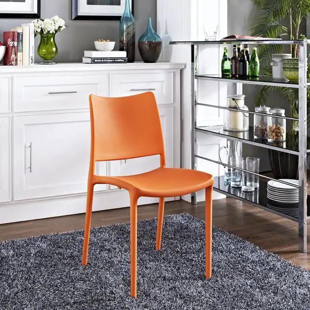 Alt view image 7 of 7 - Modway MO- Hipster Contemporary Modern Molded Plastic Stacking, Dining Chair, Orange