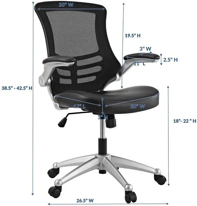 Alt view image 14 of 19 - Modway EEI-210-BLK 40.5 - 43.5 H x 26.5 W x 25 L in. Attainment Office Chair in Black Mesh & Leatherette, Black
