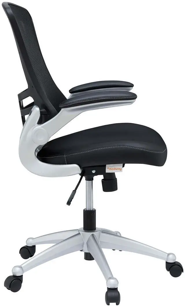 Alt view image 16 of 19 - Modway EEI-210-BLK 40.5 - 43.5 H x 26.5 W x 25 L in. Attainment Office Chair in Black Mesh & Leatherette, Black