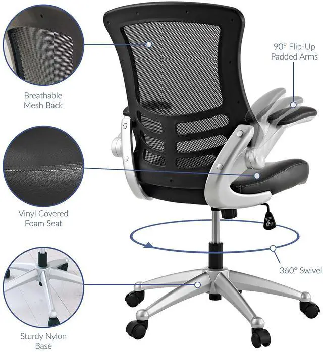 Alt view image 15 of 19 - Modway EEI-210-BLK 40.5 - 43.5 H x 26.5 W x 25 L in. Attainment Office Chair in Black Mesh & Leatherette, Black