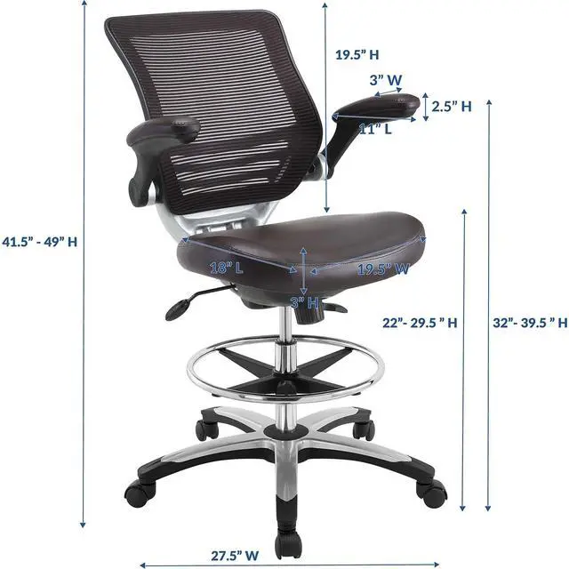 Alt view image 3 of 8 - Edge Drafting Chair - Brown