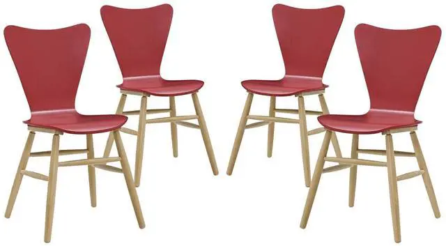 Alt view image 4 of 8 - Modway Cascade Mid-Century Modern Wood Four Kitchen and Dining Room Chairs in Red