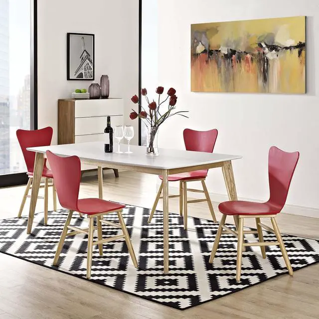 Alt view image 8 of 8 - Modway Cascade Mid-Century Modern Wood Four Kitchen and Dining Room Chairs in Red