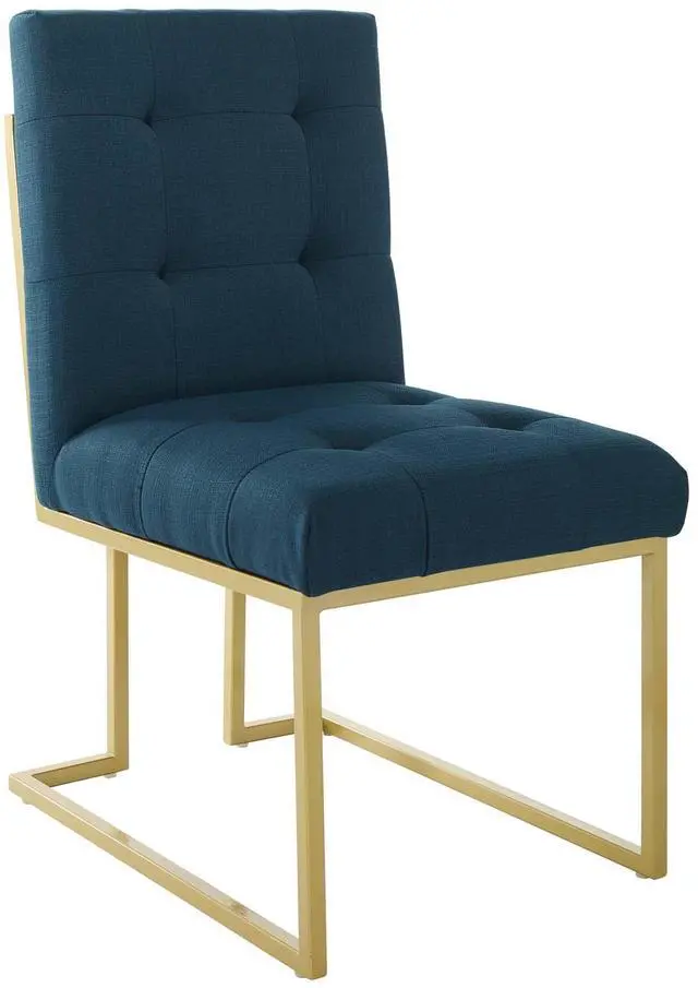 Alt view image 7 of 13 - Privy Gold Stainless Steel Upholstered Fabric Dining Accent Chair Gold Azure
